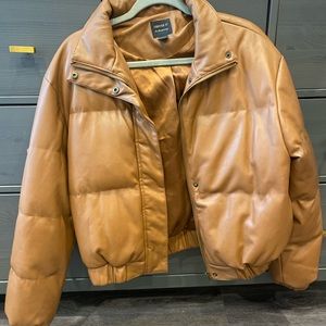 Cognac pleather puff jacket snap